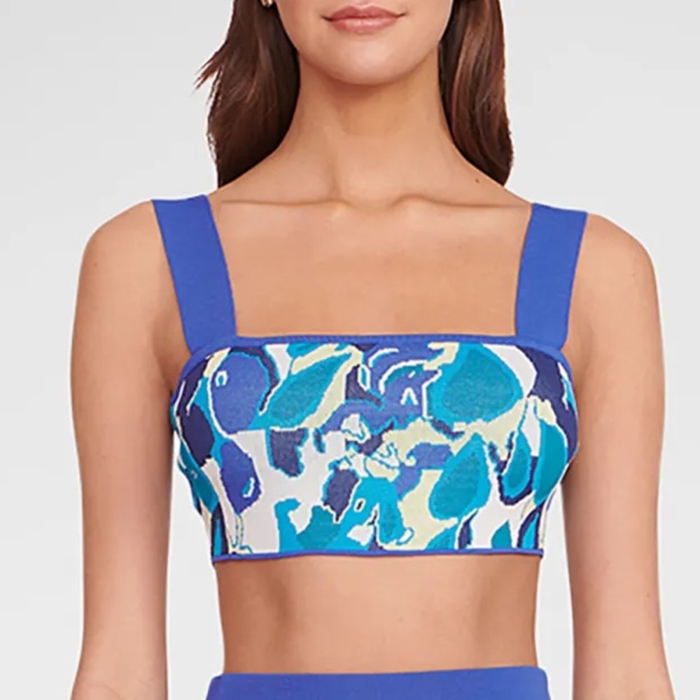 STAUD Zola Shoulder-Strap Floral Crop Top "Pacific Paradise" print Size XL
